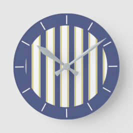 ネイビモダンーブルーとホワイト航海のストライプ・ボート ラウンド壁時計