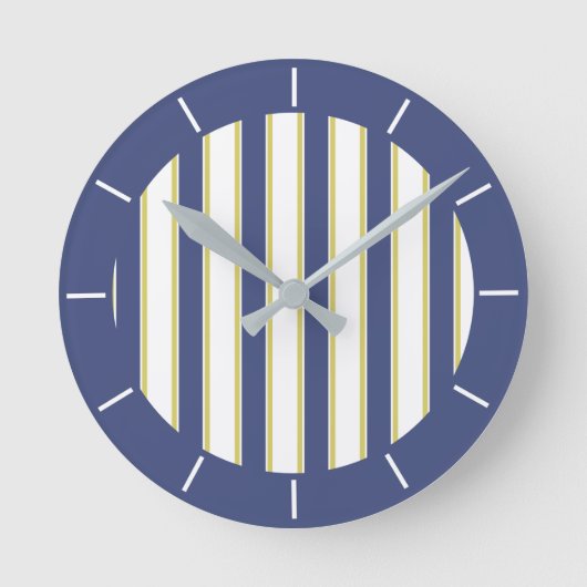 ネイビモダンーブルーとホワイト航海のストライプ・ボート ラウンド壁時計 (正面)