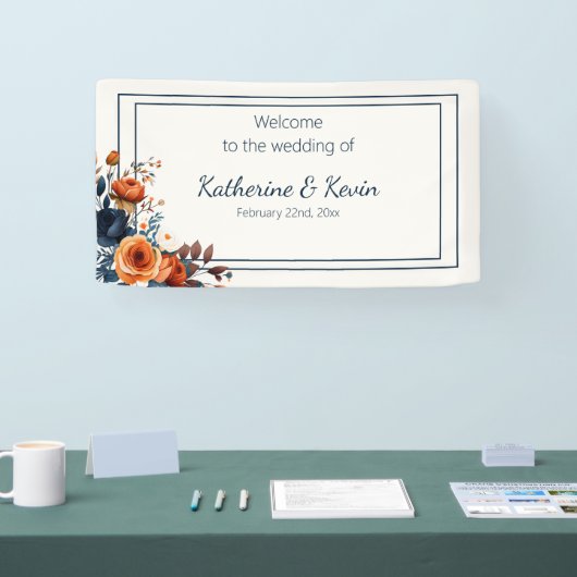 ネイビモダンーブルーと焦げオレンジ結婚ズ 横断幕 (トレードショー)