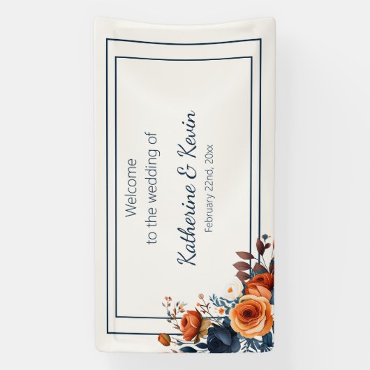 ネイビモダンーブルーと焦げオレンジ結婚ズ 横断幕 (縦)