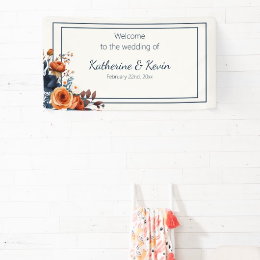 ネイビモダンーブルーと焦げオレンジ結婚ズ 横断幕 (インサイチュ)