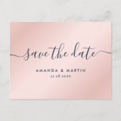 ネイビモダンーブルーと赤面結婚式の日付を保存 案内ポストカード (正面)