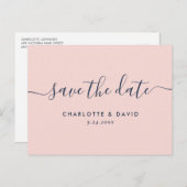 ネイビモダンーブルーと赤面結婚式の日付を保存 案内ポストカード (正面/裏面)