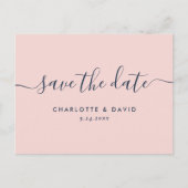 ネイビモダンーブルーと赤面結婚式の日付を保存 案内ポストカード (正面)