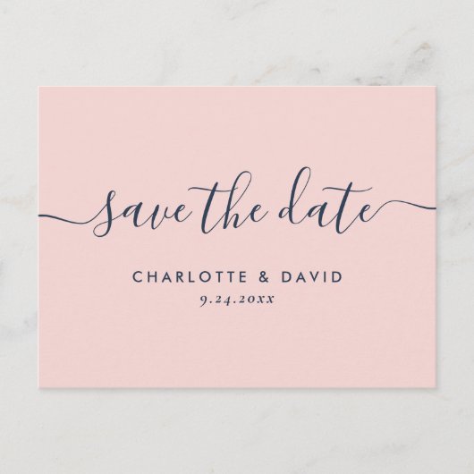 ネイビモダンーブルーと赤面結婚式の日付を保存 案内ポストカード (正面)