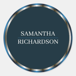 ネイビモダンーブルーと金ゴールド縁どの名前 ラウンドシール