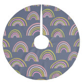 ネイビモダンーブルーにボホの虹の模様 ブラッシュドポリエステルツリースカート (正面)