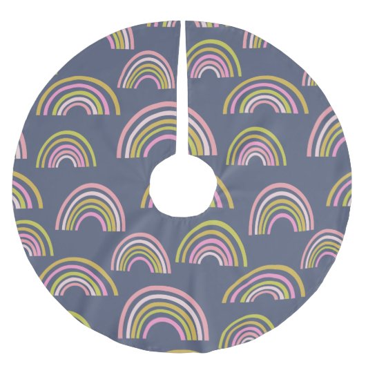 ネイビモダンーブルーにボホの虹の模様 ブラッシュドポリエステルツリースカート (正面)