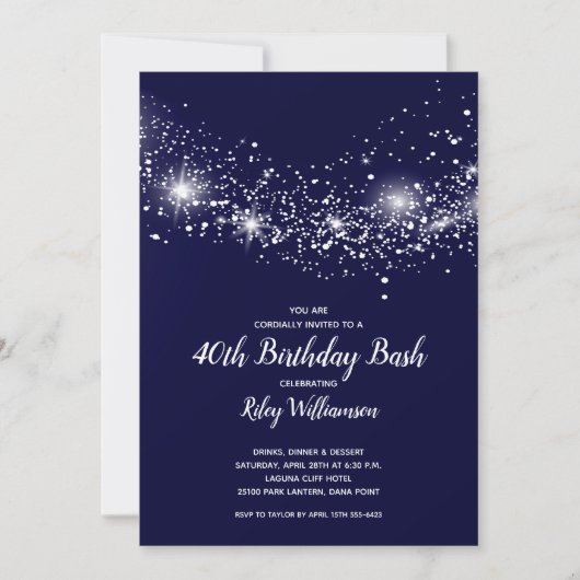 ネイビモダンーブルーの40歳の誕生日スター 招待状 (正面)