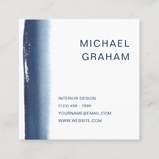 ネイビモダンーブルーエレガントウォーター色 スクエア名刺 (正面)