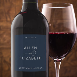 ネイビモダンーブルースタイリッシュズ結婚シャンパン ワインラベル