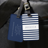 ネイビモダンーブルーストライプのパターン ラゲッジタグ