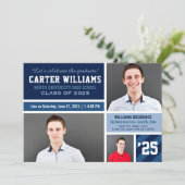 ネイビモダンーブルーストライプの卒業写真コラージュ 招待状 (スタンド正面)