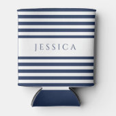 ネイビモダンーブルーストライプの名前をカスタムする 缶クーラー (正面)