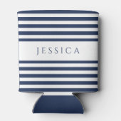 ネイビモダンーブルーストライプの名前をカスタムする 缶クーラー (裏面)