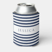 ネイビモダンーブルーストライプの名前をカスタムする 缶クーラー (缶裏面)