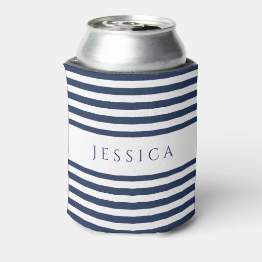 ネイビモダンーブルーストライプの名前をカスタムする 缶クーラー (缶裏面)