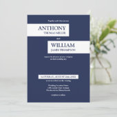 ネイビモダンーブルーストライプホワイト結婚ズ 招待状 (スタンド正面)