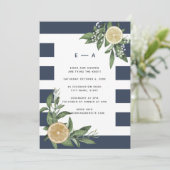 ネイビモダンーブルーストライプ水彩レモン 招待状 (スタンド正面)