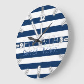 ネイビモダンーブルーストライプ,ホームスウィートホーム ラージ壁時計 (傾斜)