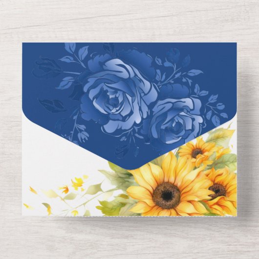 ネイビモダンーブルーバラとヒマワリ結婚ズ オールインワン招待状 (裏面)