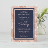 ネイビモダンーブルーバラゴールドフォイルグリッター結婚ズ 招待状 (スタンド正面)