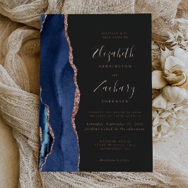 ネイビモダンーブルーバラ金ゴールドアガテ結婚ス 箔招待状