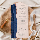 ネイビモダンーブルーバラ金ゴールドアゲート赤面結婚ズ オールインワン招待状