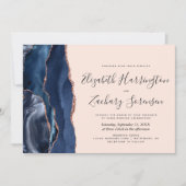 ネイビモダンーブルーバラ金ゴールドアゲート赤面結婚ズ 招待状 (正面)