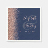 ネイビモダンーブルーバラ金ゴールドグリッターエッジ結婚 スタンダードカクテルナプキン (正面)