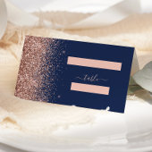 ネイビモダンーブルーバラ金ゴールドグリッターエッジ結婚 プレイスカード
