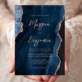 ネイビモダンーブルーバラ金ゴールドゲート結婚スクリプト 招待状