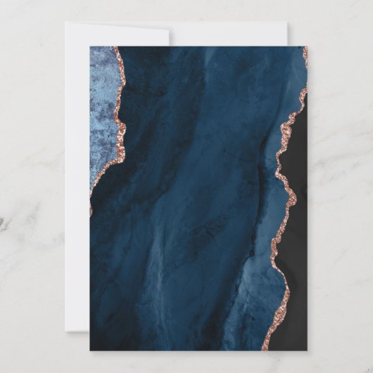 ネイビモダンーブルーバラ金ゴールドゲート結婚スクリプト 招待状 (裏面)