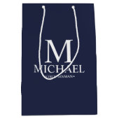 ネイビモダンーブルーパーソナライズされたグロムスマン ミディアムペーパーバッグ (正面)