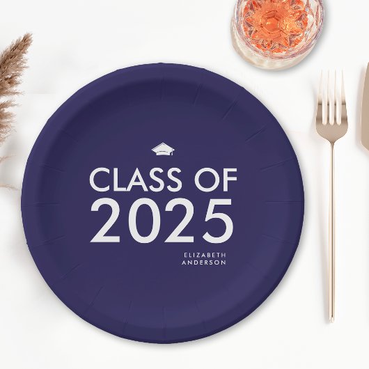 ネイビモダンーブルーパーソナライズされた卒業党 ペーパープレート