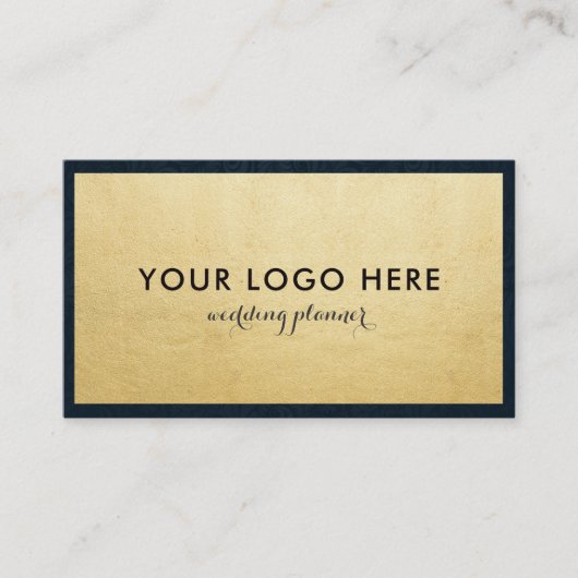 ネイビモダンーブルーフェイクとゴールドフォイルルクスクリエイティブ 名刺 (正面)