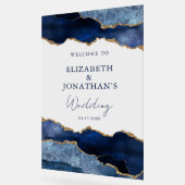 ネイビモダンーブルーフェイク金ゴールド結婚の歓迎 アクリルサイン (傾斜)