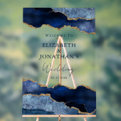 ネイビモダンーブルーフェイク金ゴールド結婚の歓迎 アクリルサイン (ニュートラル)