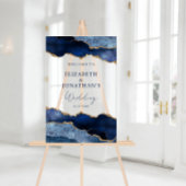 ネイビモダンーブルーフェイク金ゴールド結婚の歓迎 アクリルサイン