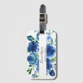 ネイビモダンーブルーフローラスクリプト ラゲッジタグ (正面縦)