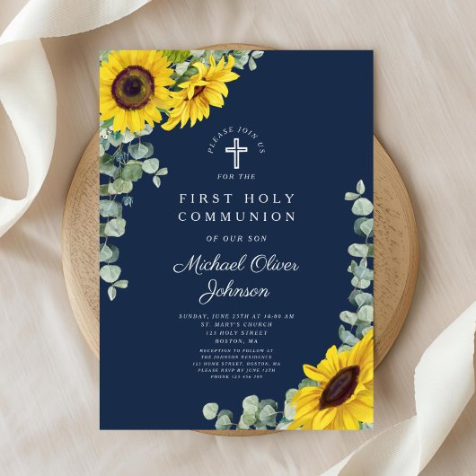 ネイビモダンーブルーフローラ第一聖餐式 招待状