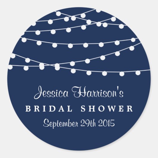 ネイビモダンーブルーブライダルシャワーのストリングライト ラウンドシール (正面)