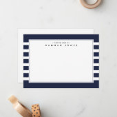 ネイビモダンーブルーホワイトストライプの縁ど ノートカード (正面/裏面インサイチュ)