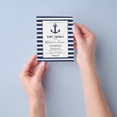 ネイビモダンーブルーホワイトボーイベビーシャワーの招待状 チラシ (手)