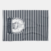 ネイビモダンーブルーボート名パーソナライズされた キッチンタオル (横)