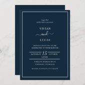 ネイビモダンーブルーミニマル結婚ズ 招待状 (正面/裏面)