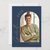 ネイビモダンーブルー写真卒業パーティー 招待状 (正面)