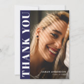 ネイビモダンーブルー写真卒業 サンキューカード (正面)