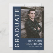 ネイビモダンーブルー写真卒業 案内状 (正面)