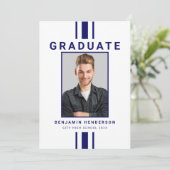 ネイビモダンーブルー写真卒業 案内状 (スタンド正面)